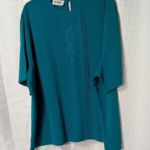 Koret Teal Embroidered Short Sleeve Blouse